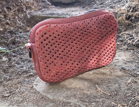 Evening clutch with sparkly leather underlay