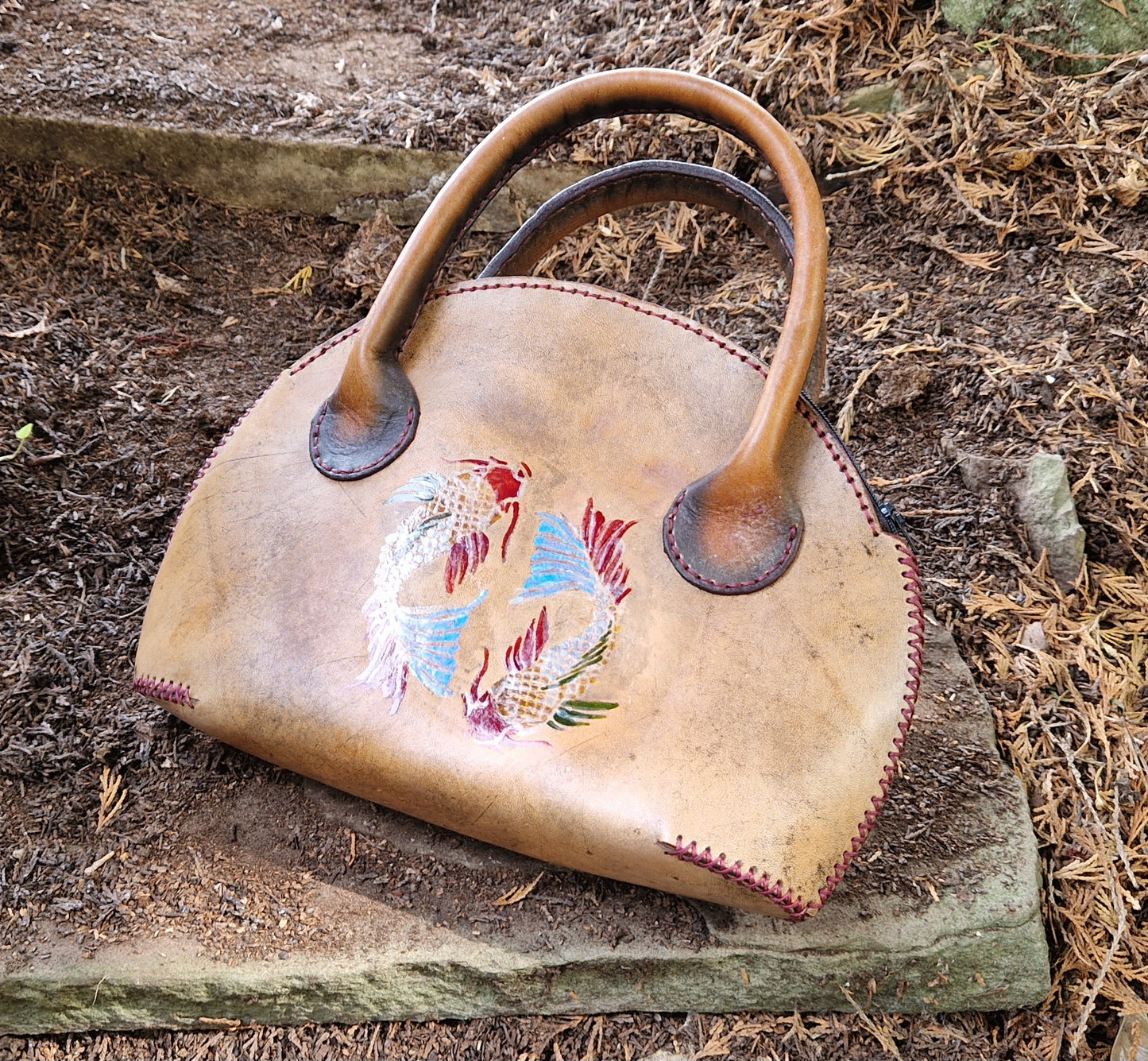 Bag, yin-yang carp hand painted