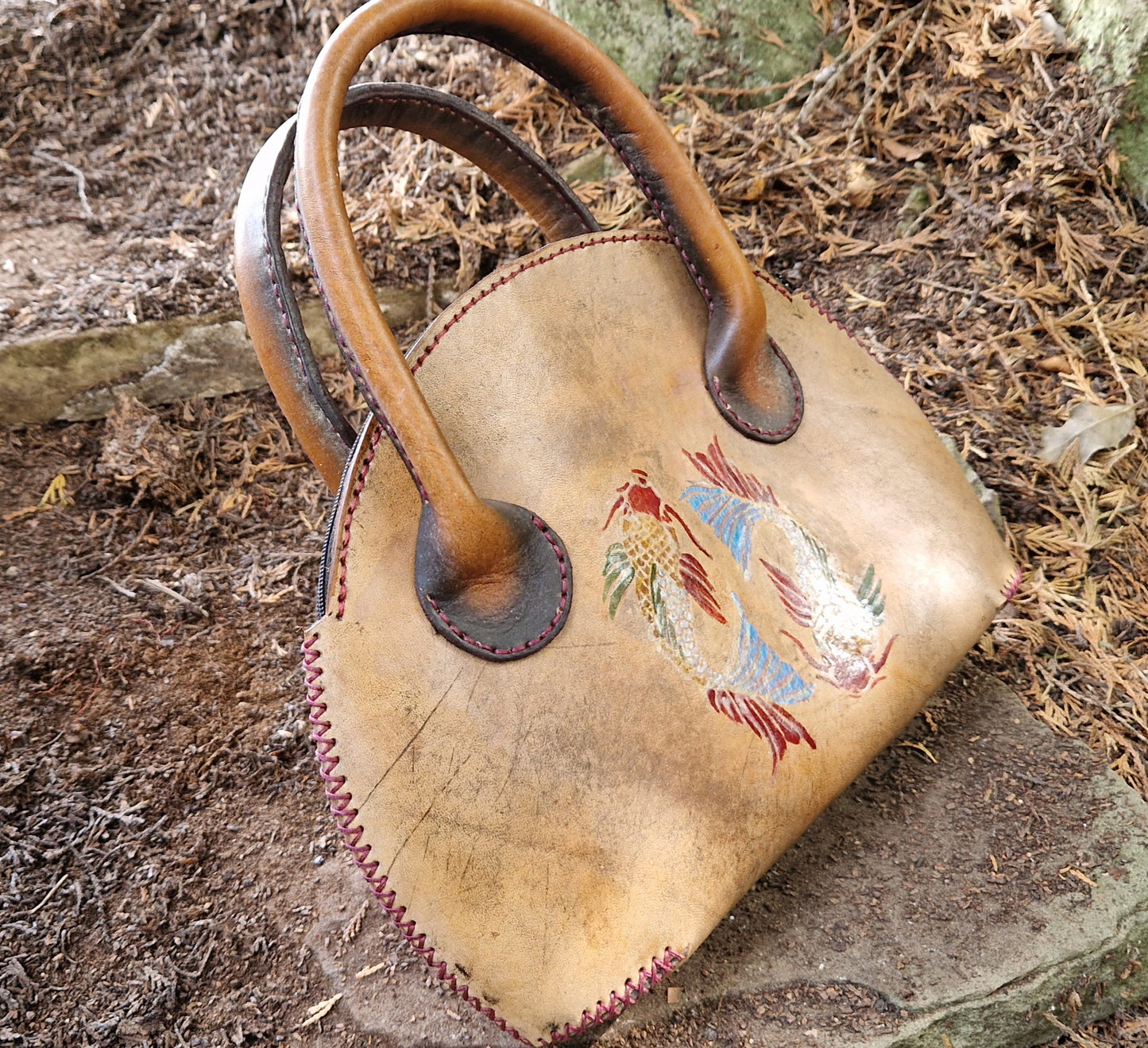 Bag, yin-yang carp hand painted