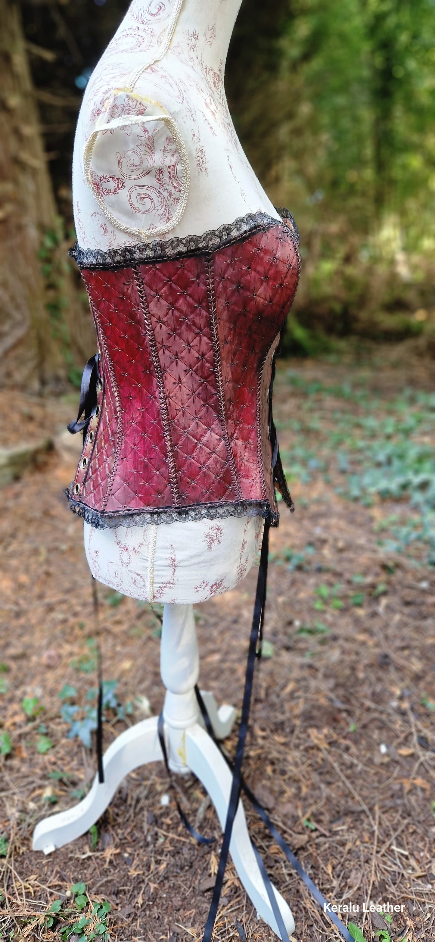 Corset, hand-tooled high quality leather with lace edging. A labour of love