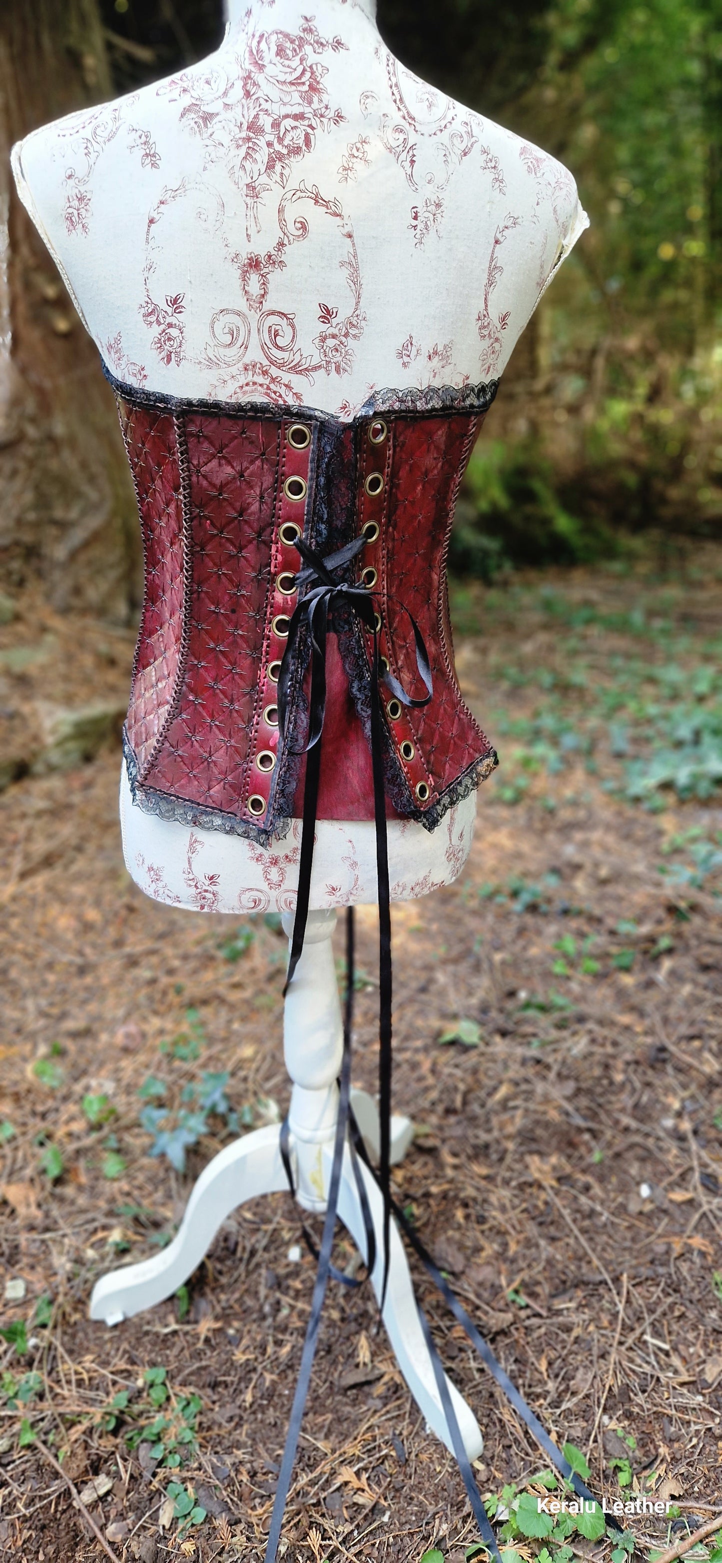 Corset, hand-tooled high quality leather with lace edging. A labour of love